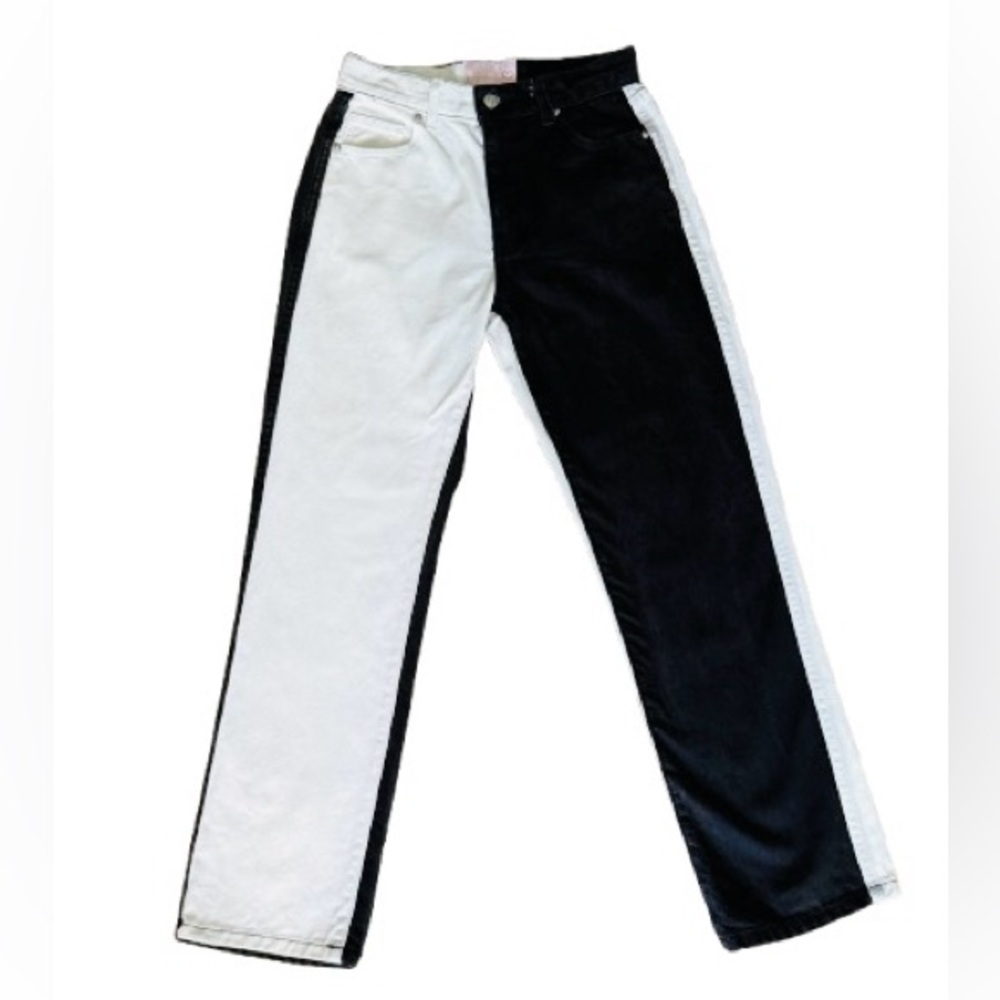 👖🛹 REVICE Denim Yin Yang Two-Tone Jeans | Black + White Split | Women's Sz 27
